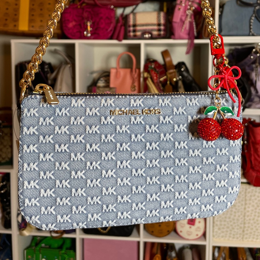 Michael Kors Jet Set Small Chain Denim Pouchette NWT - Picture 3 of 17